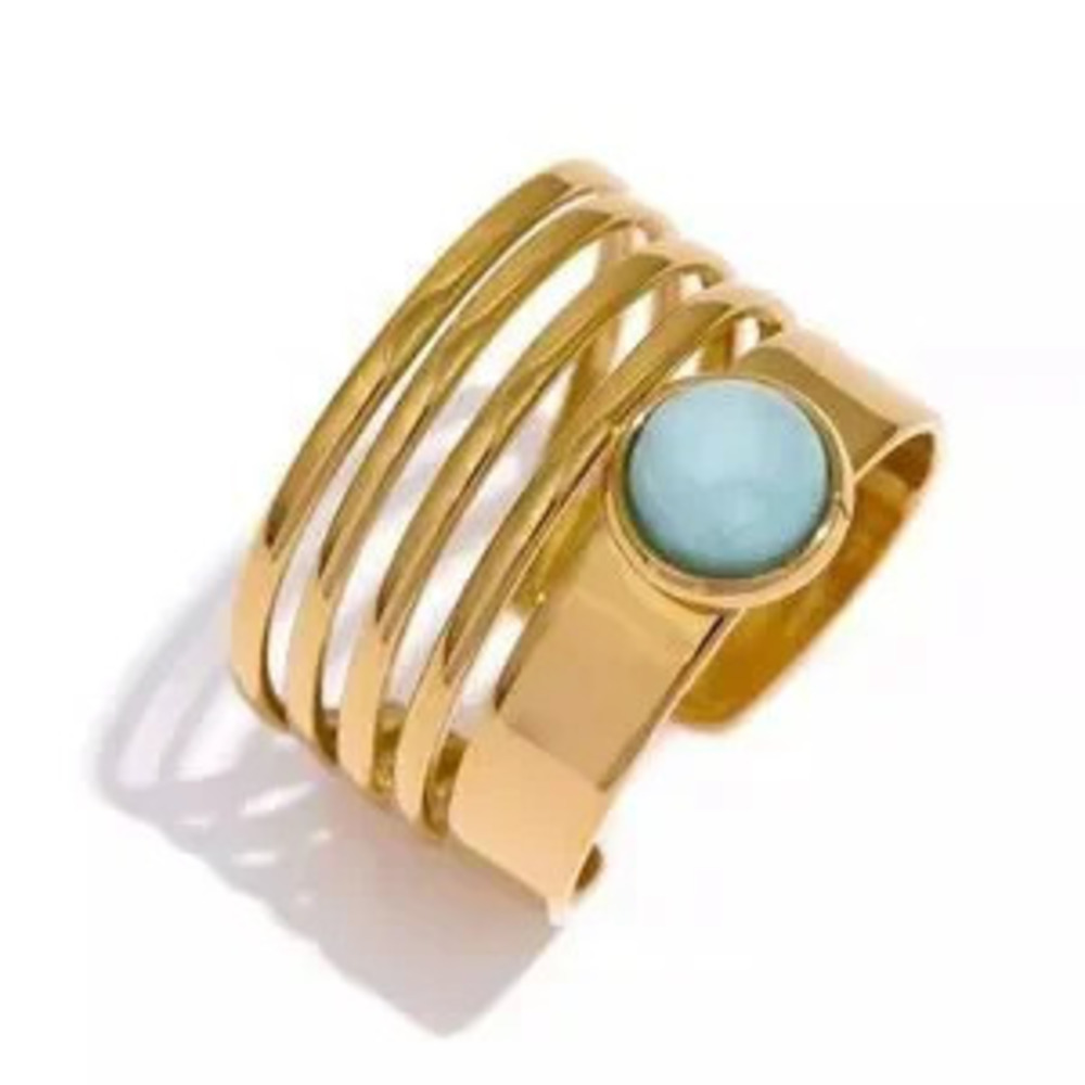 18k Gold Green Turquoise Ring Wide?Gold Ring adjustable size